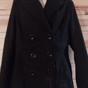 Rampage Elegant Black Double-Breasted Pea Coat